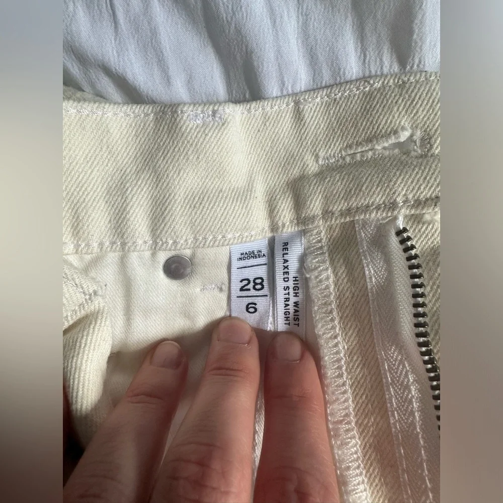 Loft High Rise Relaxed Straight Jeans with Raw Hem in Popcorn - 28x29 - Picture 6 of 12